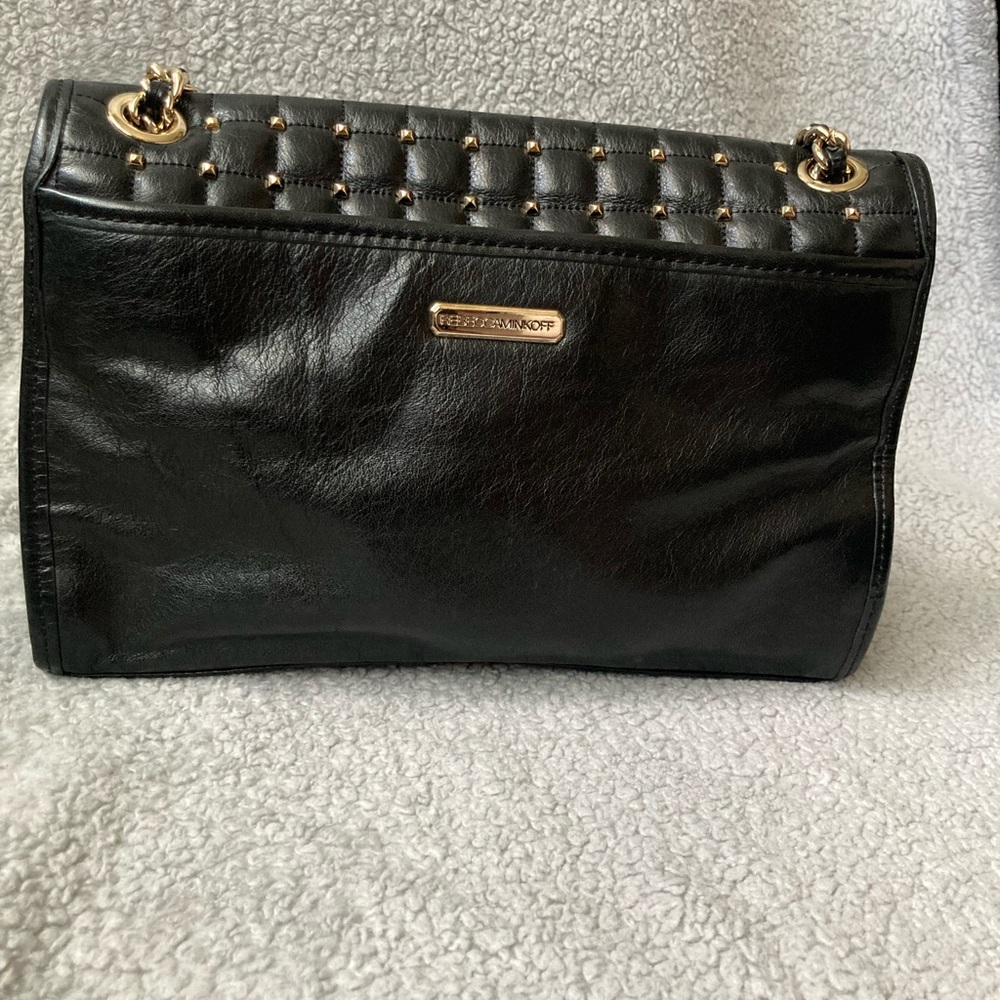 Rebecca Minkoff Black Quilted Stud Shoulder Bag with Gold Chain - Picture 8 of 16